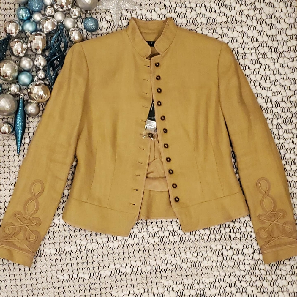NWT Ralph Lauren military style gold blazer